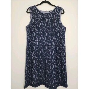 SLNY All Over Lace Tank Dress Sz. 14 Lined Rayon Blend Zip Closure Blue